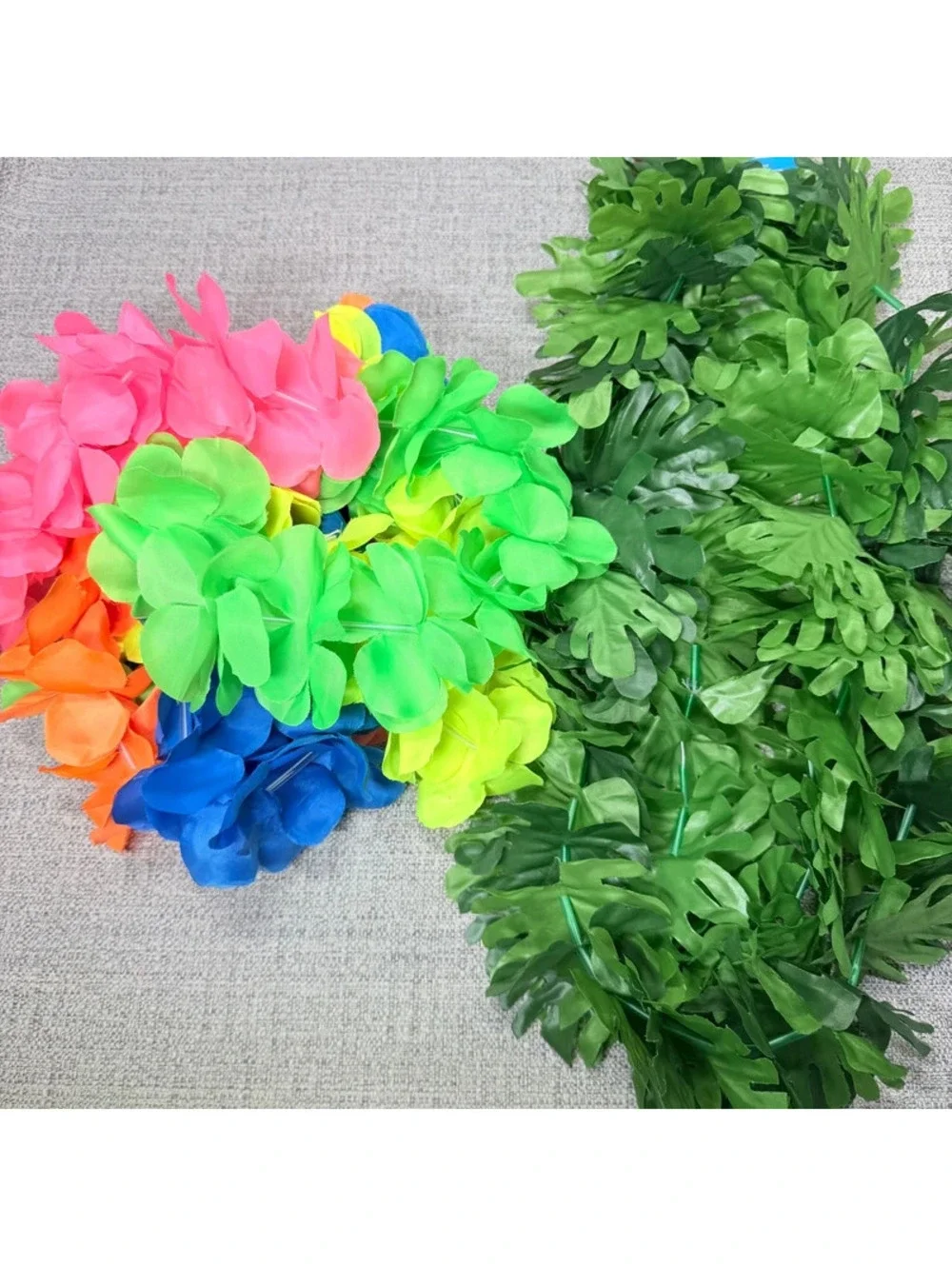 6pc Tropical Hawaiian Lei Set Colorful Flower Leis 2pc Green Leaf Party Luau New